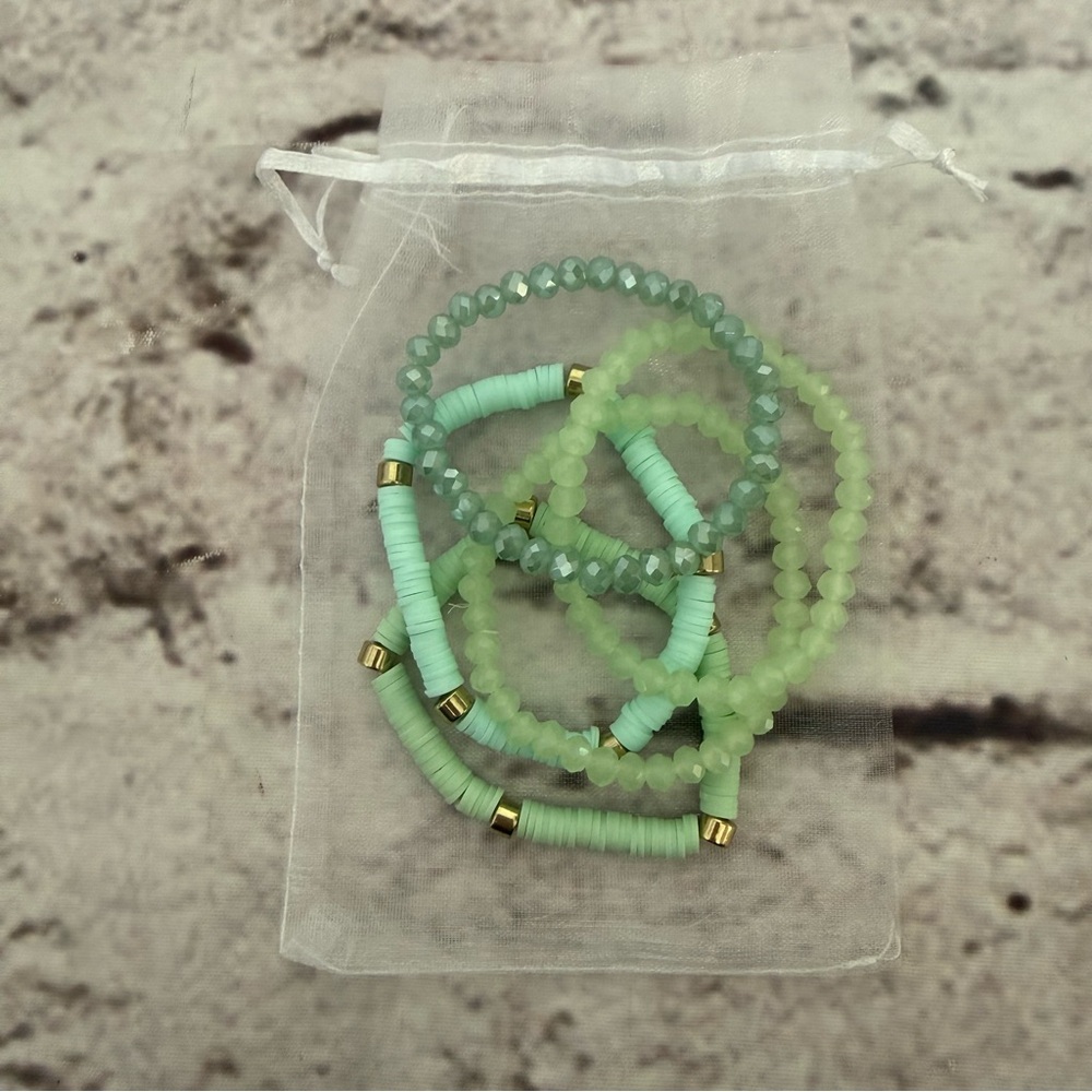 Set of Five Beaded Stretch Elastic Bracelets